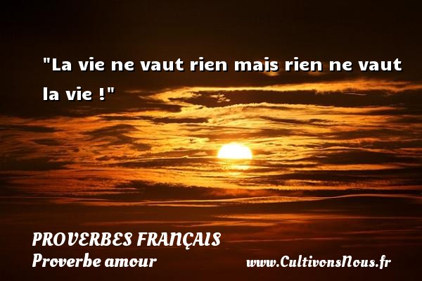 La vie ne vaut rien mais rien ne vaut la vie ! PROVERBES FRANÇAIS - Proverbes français - Proverbe amour