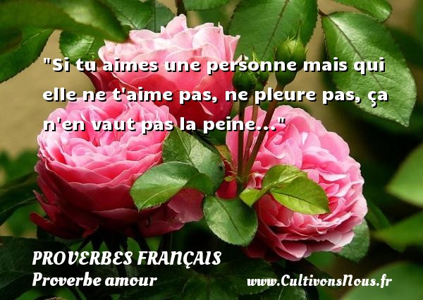 Si tu aimes une personne mais qui elle ne t aime pas, ne pleure pas, ça n en vaut pas la peine... PROVERBES FRANÇAIS - Proverbes français - Proverbe amour