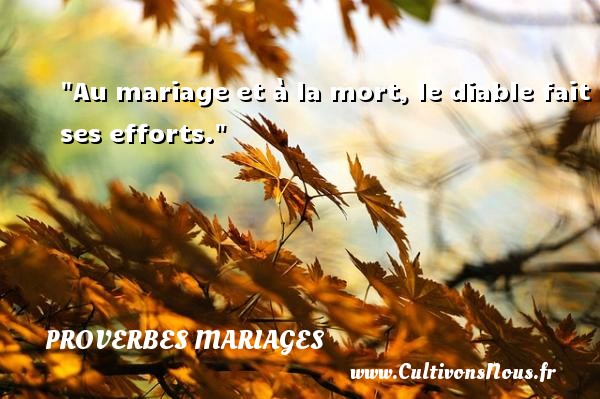 Au mariage et à la mort, le diable fait ses efforts. PROVERBES FRANÇAIS - Proverbes français - Proverbes mariage