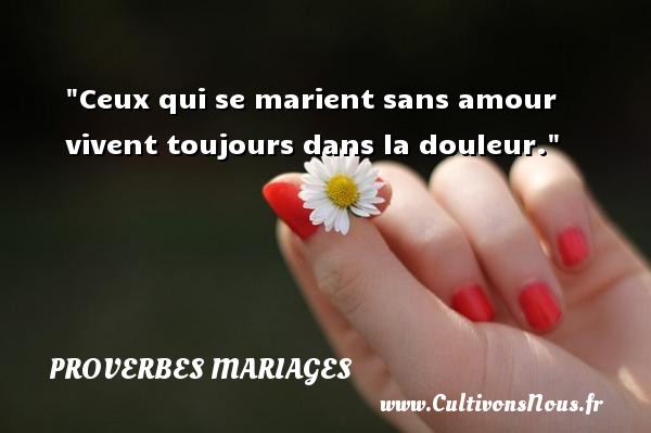 Ceux qui se marient sans amour vivent toujours dans la douleur. PROVERBES FRANÇAIS - Proverbes français - Proverbes mariage