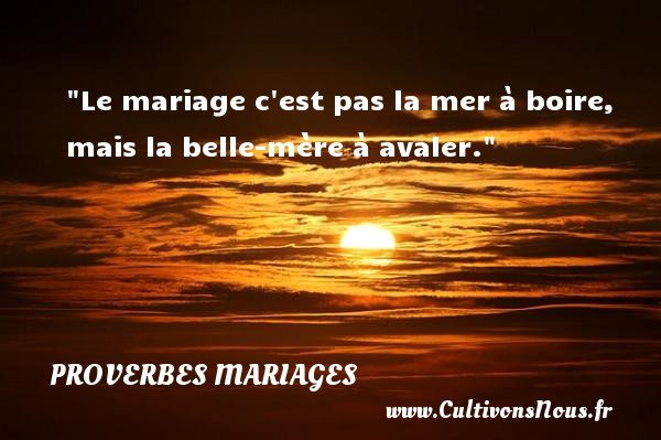 Le mariage c est pas la mer à boire, mais la belle-mère à avaler. PROVERBES FRANÇAIS - Proverbes français - Proverbe boire - Proverbes mariage