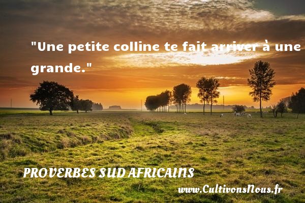 Une petite colline te fait arriver à une grande. PROVERBES SUD AFRICAINS - Proverbes philosophiques