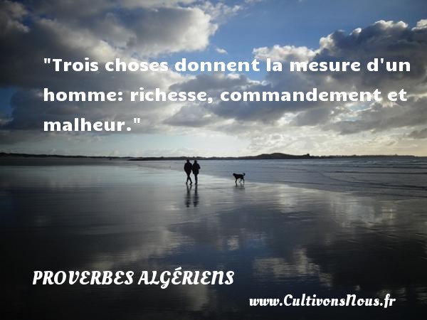 Trois choses donnent la mesure d un homme: richesse, commandement et malheur. PROVERBES ALGÉRIENS - Proverbes Algériens - Proverbes philosophiques