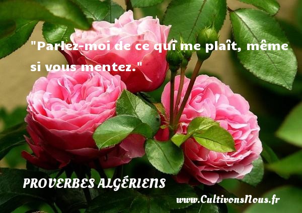 Parlez-moi de ce qui me plaît, même si vous mentez. PROVERBES ALGÉRIENS - Proverbes Algériens - Proverbes philosophiques