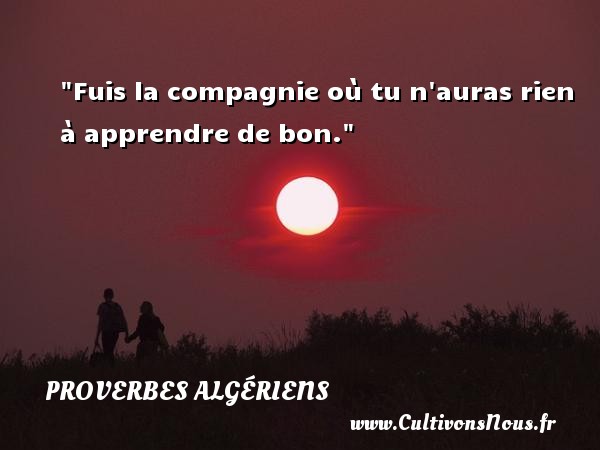 Fuis la compagnie où tu n auras rien à apprendre de bon. PROVERBES ALGÉRIENS - Proverbes Algériens - Proverbes fun