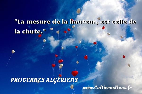 La mesure de la hauteur, est celle de la chute. PROVERBES ALGÉRIENS - Proverbes Algériens - Proverbes philosophiques
