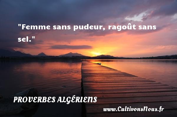 Femme sans pudeur, ragoût sans sel. PROVERBES ALGÉRIENS - Proverbes Algériens - Proverbes philosophiques
