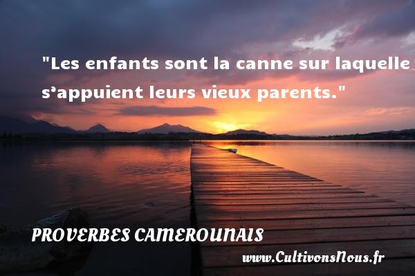 Les enfants sont la canne sur laquelle s’appuient leurs vieux parents. PROVERBES CAMEROUNAIS - Proverbes philosophiques