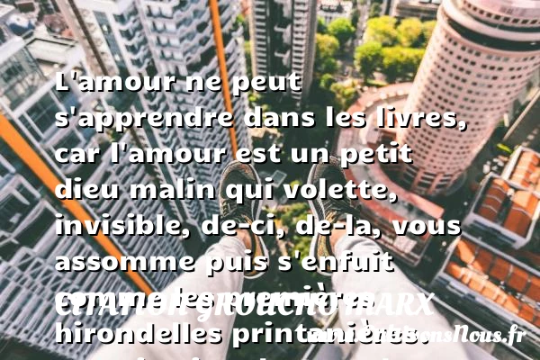 L’amour ne peut s’apprendre dans les livres, car l’amour est - Citation Groucho Marx - Citation apprendre