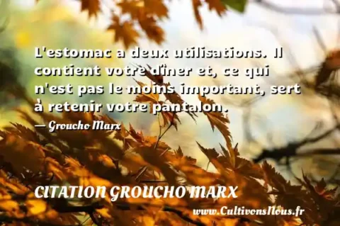 L estomac a deux utilisations. Il contient votre dîner et, ce qui n est pas le moins important, sert à retenir votre pantalon. - Groucho Marx CITATION GROUCHO MARX
