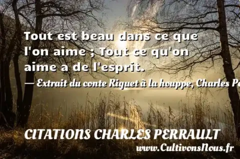 Tout est beau dans ce que l on aime ; Tout ce qu on aime a de l esprit. - Extrait du conte Riquet à la houppe, Charles Perrault  CITATIONS CHARLES PERRAULT