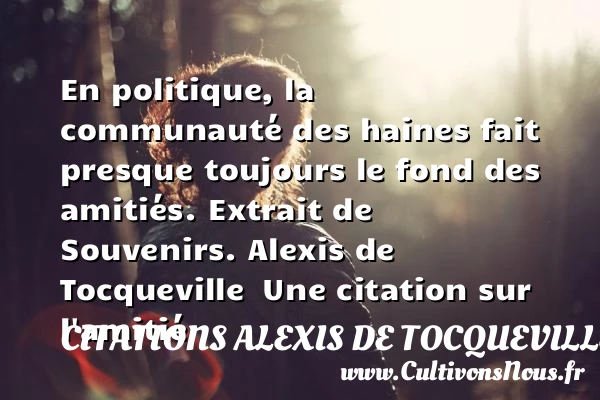 En politique, la communauté des haines - Citations Alexis de Tocqueville - Citation Amitié