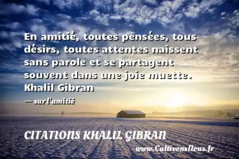 En amitié, toutes pensées, tous désirs, toutes attentes naissent sans parole et se partagent souvent dans une joie muette. Khalil Gibran   - sur l amitié CITATIONS KHALIL GIBRAN
