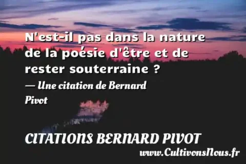 N est-il pas dans la nature de la poésie d être et de rester souterraine ? - Une citation de Bernard Pivot CITATIONS BERNARD PIVOT