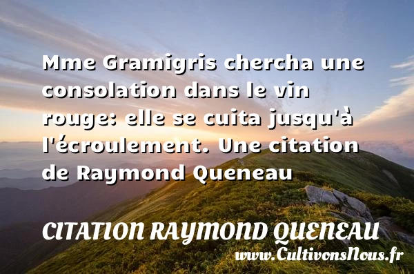 Mme Gramigris chercha une consolation dans le vin - Citation Raymond Queneau - Citation rouge