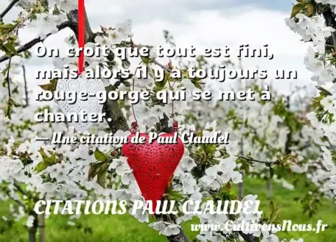 On croit que tout est fini, mais alors il y a toujours un rouge-gorge qui se met à chanter. - Une citation de Paul Claudel CITATIONS PAUL CLAUDEL