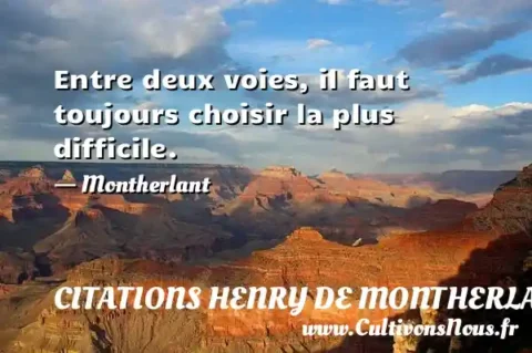 Entre deux voies, il faut toujours choisir la plus difficile. - Montherlant CITATIONS HENRY DE MONTHERLANT
