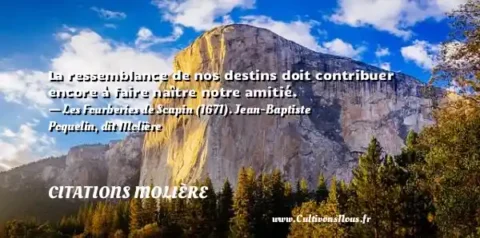 La ressemblance de nos destins doit contribuer encore à faire naître notre amitié. - Les Fourberies de Scapin (1671). Jean-Baptiste Poquelin, dit Molière CITATIONS MOLIÈRE