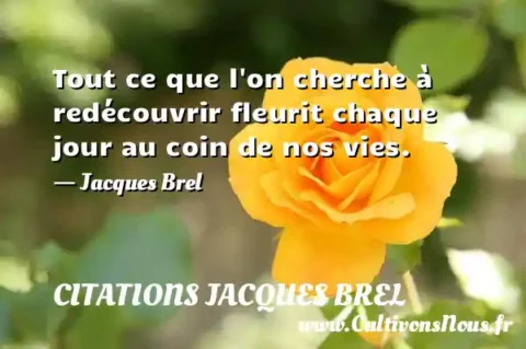 Tout ce que l on cherche à redécouvrir fleurit chaque jour au coin de nos vies. - Jacques Brel CITATIONS JACQUES BREL