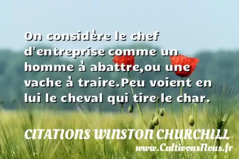 On considère le chef d entreprise comme un homme à abattre,ou une vache à traire.Peu voient en lui le cheval qui tire le char. CITATIONS WINSTON CHURCHILL