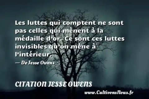 Les luttes qui comptent ne sont pas celles qui mènent à la médaille d’or. Ce sont ces luttes invisibles qu’on mène à l’intérieur. - De Jesse Owens CITATION JESSE OWENS