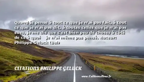 Quand je pense à tout ce que je n ai pas fait, à tout ce que je n ai pas dit, à toutes celles que je n ai pas eues, je me dis que c est bien peu de choses à côté de ce à quoi     je n ai même pas pensé. Auteur: Philippe Geluck (Bel) CITATIONS PHILIPPE GELUCK