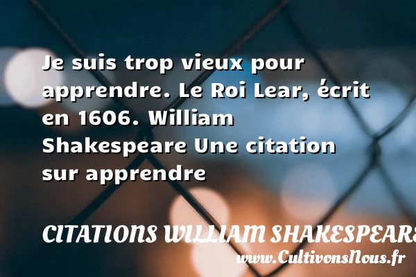 Je suis trop vieux pour apprendre. - Citations William Shakespeare - Citation apprendre
