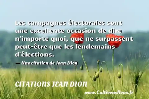 Les campagnes électorales sont une excellente occasion de dire n importe quoi, que ne surpassent peut-être que les lendemains d élections. - Une citation de Jean Dion CITATIONS JEAN DION