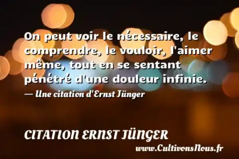 On peut voir le nécessaire, le comprendre, le vouloir, l aimer même, tout en se sentant pénétré d une douleur infinie. - Une citation d Ernst Jünger CITATION ERNST JÜNGER