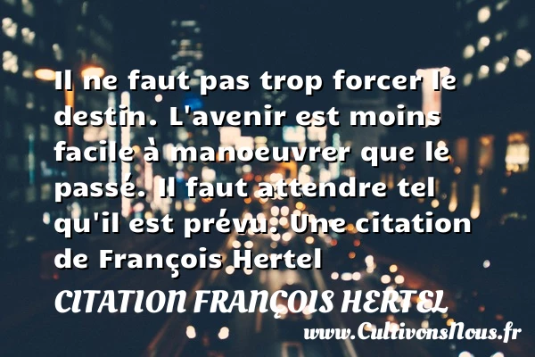 Il ne faut pas trop forcer le destin. L’avenir est moins facile à - Citation François Hertel