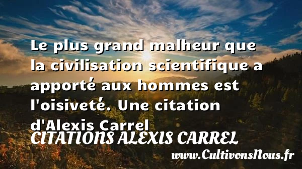 Le plus grand malheur que la civilisation scientifique - Citations Alexis Carrel