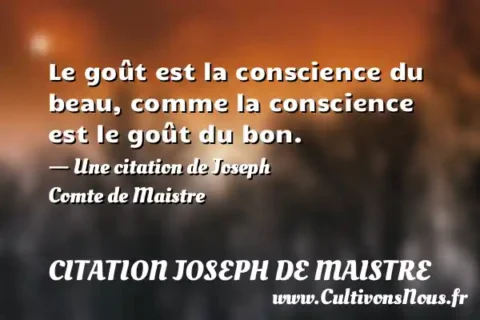 Le goût est la conscience du beau, comme la conscience est le goût du bon. - Une citation de Joseph Comte de Maistre CITATION JOSEPH DE MAISTRE