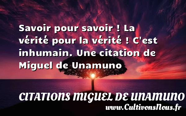 Savoir pour savoir ! La vérité pour la vérité - Citations Miguel de Unamuno - Citation savoir