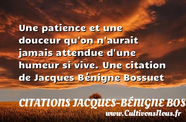 Une patience et une douceur qu’on n’aurait jamais attendue d’une humeur si - Citations Jacques-Bénigne Bossuet