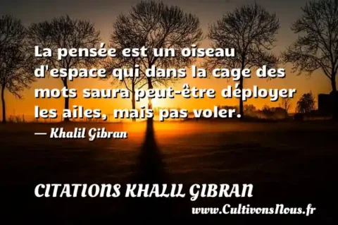 La pensée est un oiseau d espace qui dans la cage des mots saura peut-être déployer les ailes, mais pas voler. - Khalil Gibran CITATIONS KHALIL GIBRAN