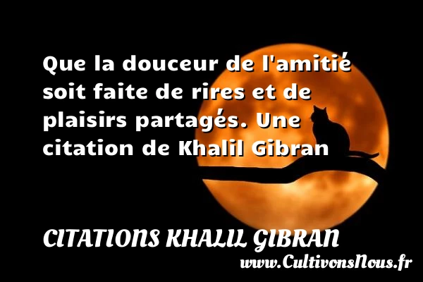 Que la douceur de l’amitié soit faite de rires et de plaisirs - Citations Khalil Gibran