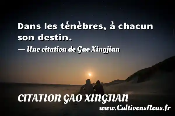 Dans les ténèbres, à chacun son destin. - Citation Gao Xingjian