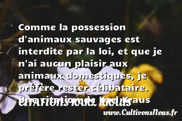 Comme la possession d’animaux sauvages est interdite par - Citations Karl Kraus - Citation animaux