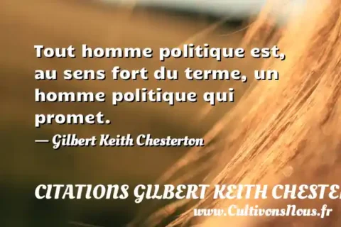 Tout homme politique est, au sens fort du terme, un homme politique qui promet. - Gilbert Keith Chesterton CITATIONS GILBERT KEITH CHESTERTON