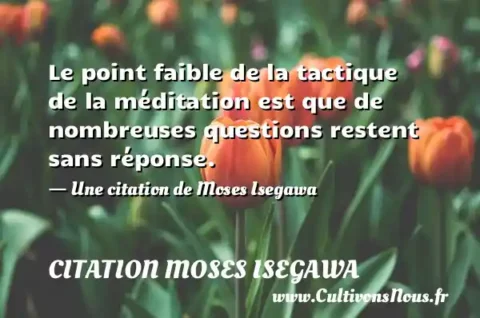 Le point faible de la tactique de la méditation est que de nombreuses questions restent sans réponse. - Une citation de Moses Isegawa CITATION MOSES ISEGAWA