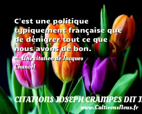 C est une politique typiquement française que de dénigrer tout ce que nous avons de bon. - Une citation de Jacques Chancel CITATIONS JOSEPH CRAMPES DIT JACQUES CHANCEL