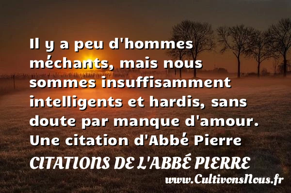 Il y a peu d’hommes méchants,  mais nous sommes insuffisamment intelligents - Citations de l'Abbé Pierre