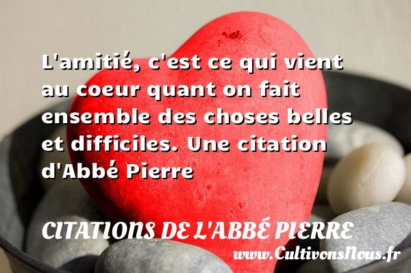 L’amitié, c’est ce qui vient au coeur quant on fait ensemble - Citations de l'Abbé Pierre