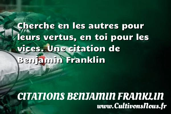 Cherche en les autres pour leurs vertus, en toi pour - Citations Benjamin Franklin
