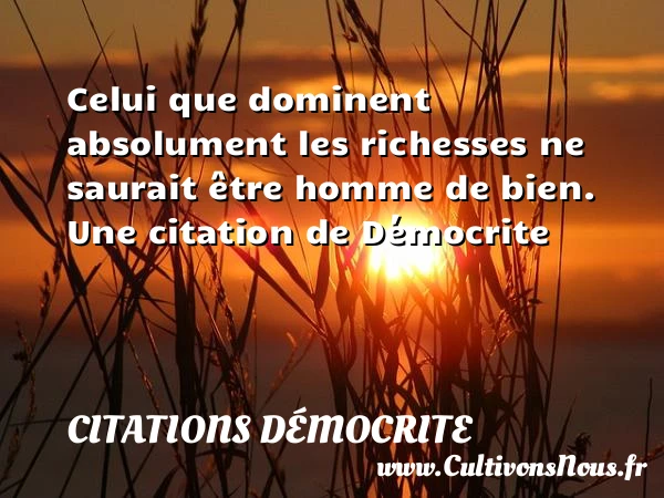 Celui que dominent absolument les richesses ne saurait - Citations Démocrite