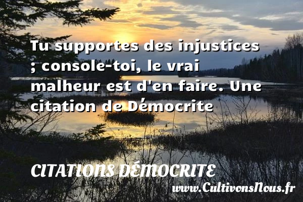 Tu supportes des injustices ; console-toi, le vrai - Citations Démocrite - Citation porte