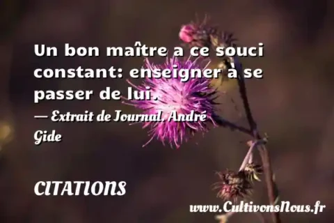 Un bon maître a ce souci constant: enseigner à se passer de lui. - Extrait de Journal. André Gide CITATIONS