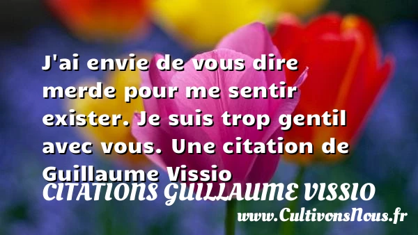 J’ai envie de vous dire merde pour me sentir - Citations Guillaume Vissio