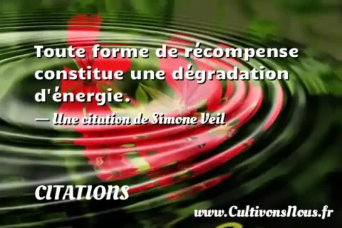 Toute forme de récompense constitue une dégradation d énergie. - Une citation de Simone Veil CITATIONS