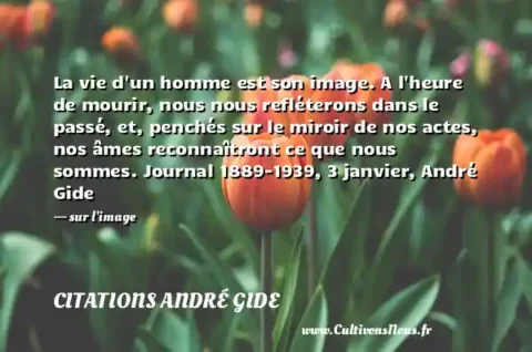 La vie d un homme est son image. A l heure de mourir, nous nous refléterons dans le passé, et, penchés sur le miroir de nos actes, nos âmes reconnaîtront ce que nous sommes. Journal 1889-1939, 3 janvier, André Gide - sur l image CITATIONS ANDRÉ GIDE